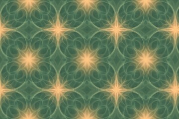 Seamless Tiled Digital Art with Symmetrical Slate Green and Peach Motifs and a Soft Natural Glow