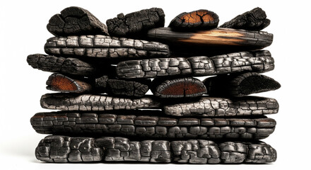 Stack of Charred Wood Logs
