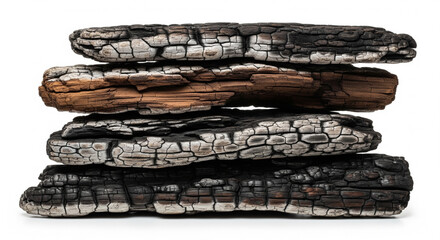 Stack of Burned and Charred Wood Pieces