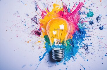 A lightbulb surrounded by colorful paint splatters