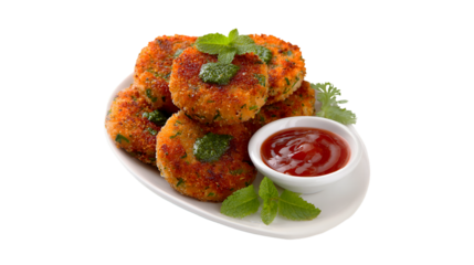Delicious Crispy Fried Fish Cakes with Mint and Ketchup
