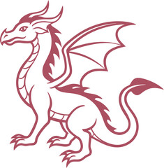 Dragon Silhouette Line Art Vector Illustration On White Background