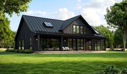 Modern black farmhouse home exterior