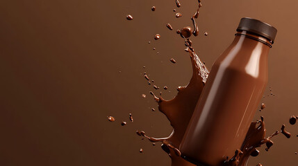 Premium chocolate drink bottle mockup with splash and brown tones