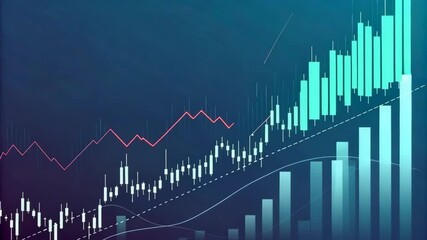 Illustrative Financial Growth Chart showcasing upward trends and market performance analysis using candlestick charts and bar graphs ideal for business presentations and reports. - Powered by Adobe