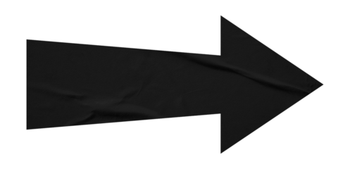 Black crumpled paper arrow isolated on transparent background.