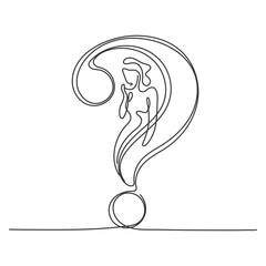 A question mark is drawn on a single black line on a white background. One-line drawing. Continuous line.Question Mark Continuous Line Icon.