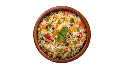 Delicious Vegetable Rice in Wooden Bowl Healthy Food