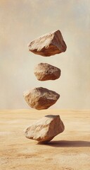 Naklejka premium Stones levitating in a desert landscape