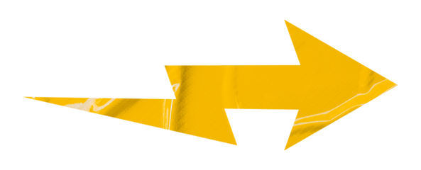 Yellow crumpled paper arrow isolated on transparent background
