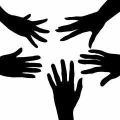 Five Hands Reaching A Silhouette Depiction