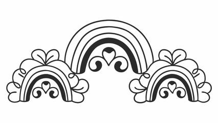 Stylized rainbow design with heart accents and decorative flourishes in black and white outline style created with generated ai