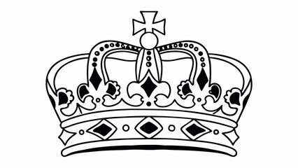 Detailed outline of a royal crown with cross and diamond embellishments on a white background created with generated ai