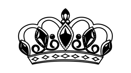 Illustration of a regal crown with ornate details and jewel embellishments in a black and white design created with generated ai