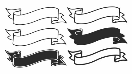 Illustration of six hand drawn banners in black and white with decorative edges and flowing shapes created with generated ai