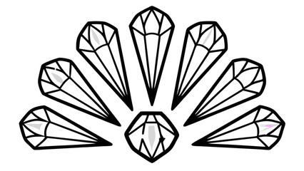 Arrangement of seven outlined diamonds radiating outwards in a semi circular fan shape design style created with generated ai