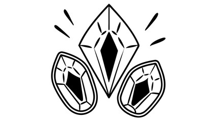 A black and white drawing of three diamonds with sparkle lines on a white background design element art created with generated ai
