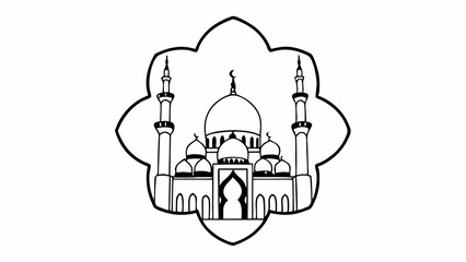 Illustration of a mosque with minarets and domes inside an ornate floral border design element created with generated ai