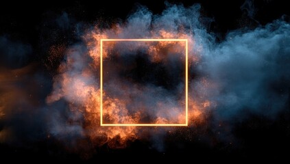 Fiery, glowing rectangle frame surrounded by smoke