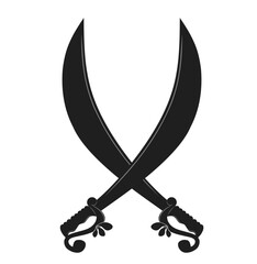 Vector silhouettes of flat-designed Arabian, pirate, and executioner swords isolated on a white background.The sword crossed