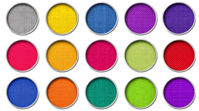 Colorful round buttons with fabric textures