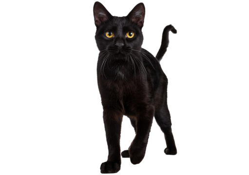 Black cat walking isolated on transparent or white background