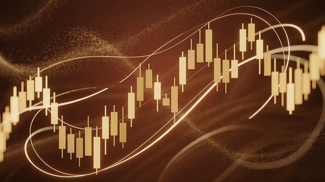 Abstract financial illustration of candle chart data showing trading trends and market volatility