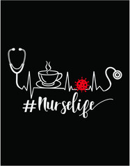Nurse Life with Heartbeat And Tea - printable editable vector art file.