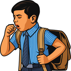  School boy coughing not well vector illustration