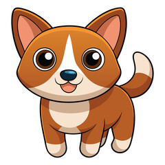 puppy cartoon set. cute spotted white brown dog, funny little animal character playing ball collar bone domestic pet vector illustration