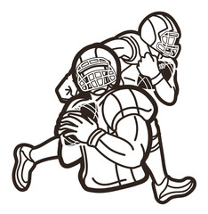 American Football Players Mix Action Cartoon Sport Outline Graphic Vector