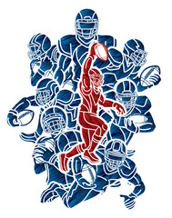 Silhouette American Football Players Mix Action Cartoon Sport Graphic Vector