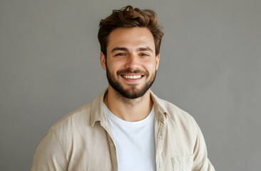 Obraz premium Smiling man portrait gray background