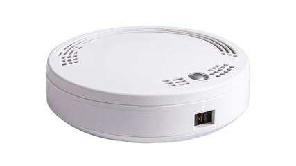 White carbon monoxide detector on a flat surface, concept of isolate, no background  