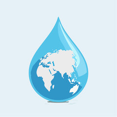 Obraz premium A water drop with the earth inside it, representing global water care and environmental responsibility.