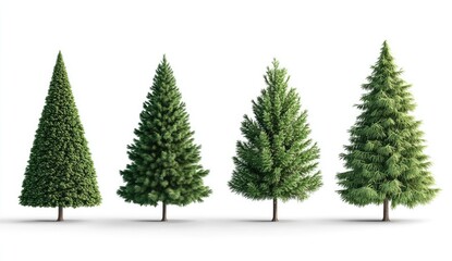 Obraz premium Four realistic evergreen trees against white background