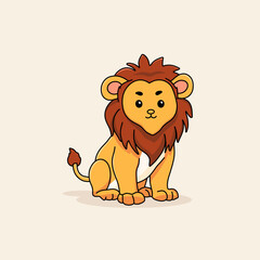 Cute Lion Icon Sitting Cartoon Han Drawn Illustration Isolated Background