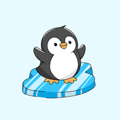 Cute Penguin Happy Pose Carton Vector Illustration