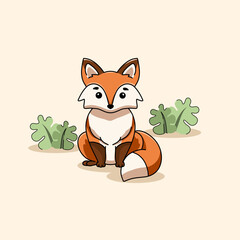 Fox icon cute sit pose hand drawn vector illustration