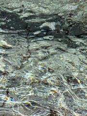 Flowing and bubbling fountain water surface