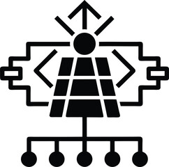 Black and White Schematic Icon Showing Silhouette a Centralized System with Multiple Connections