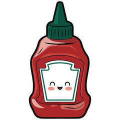 happy ketchup bottle illustration isolated vector on white background