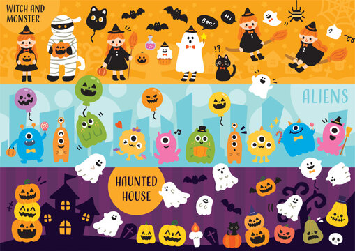 Cute Halloween illustration set (3 types)