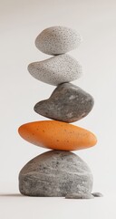Stacked stones in various shades of gray and orange, balanced precariously
