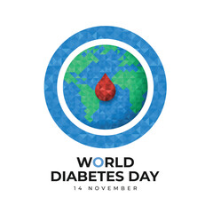 World diabetes day - Red drop water on globe world in blue ring circle sign with low poly texture vector design