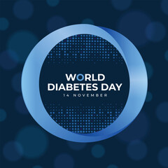 World diabetes day - Text in blue ring circle frame with dot texture on dark blue background with bokeh ligh vector design