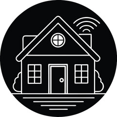 A monochrome icon depicting a Silhouette smart home with wireless connectivity