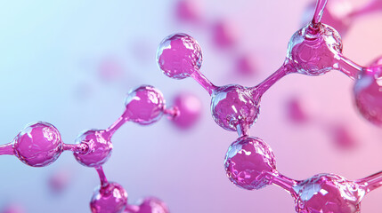 3D illustration of interconnected pink molecular structures on a gradient background, representing scientific and chemical concepts.