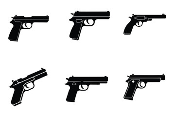 Handgun Icons Six Detailed Silhouettes of Pistols and Revolvers