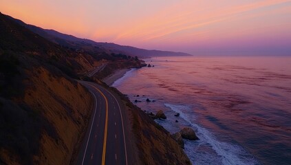 Obraz premium Coastal road at sunset, dramatic colors